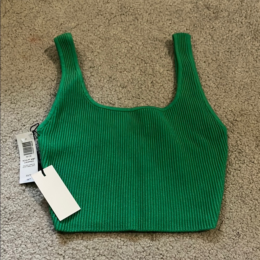 Green Ribbed Knit Crop Top